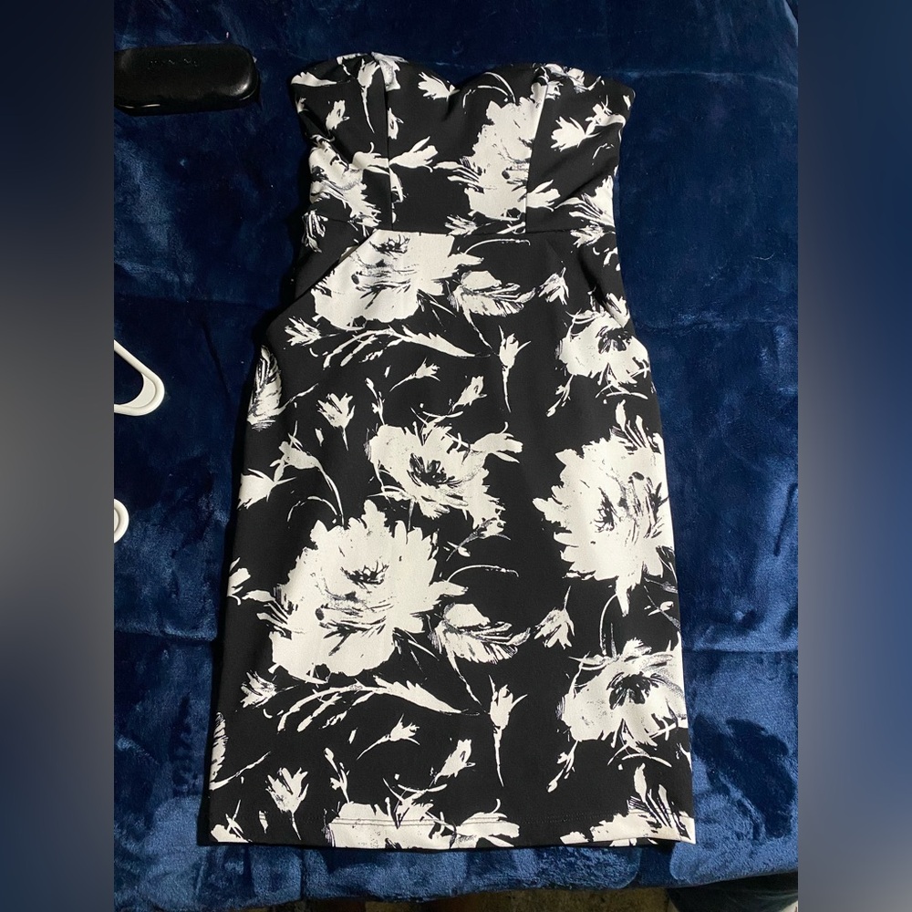 B Darlin Strapless Black and White Floral Dress